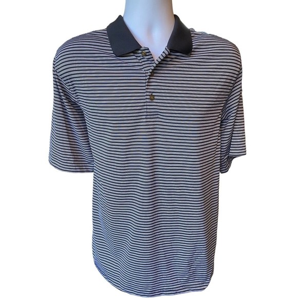 Men's Polo Shirt Size Large Pebble Beach Performance Black Stripe Short Sleeve - Picture 1 of 10